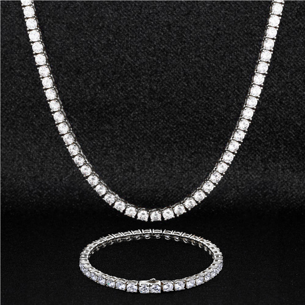 Women Men Hip Hop Brass Crystal Cubic Zirconia Tennis Choker Chain Iced Out Jewelry Set Diamond Tennis Chain CZ Tennis Necklace