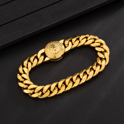 Miami Big Thick Bracelet 18K Real Gold Plated Hip Hop Women Lion Clasp Stainless Steel Jewelry 12 mm Men's Cuban Link Bracelet