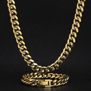 KRKC Wholesale 10mm 20 inch 18K Gold Plated Gold Men Stainless Steel Jewelry Necklace Curb Gold Stainless Steel Chain Link