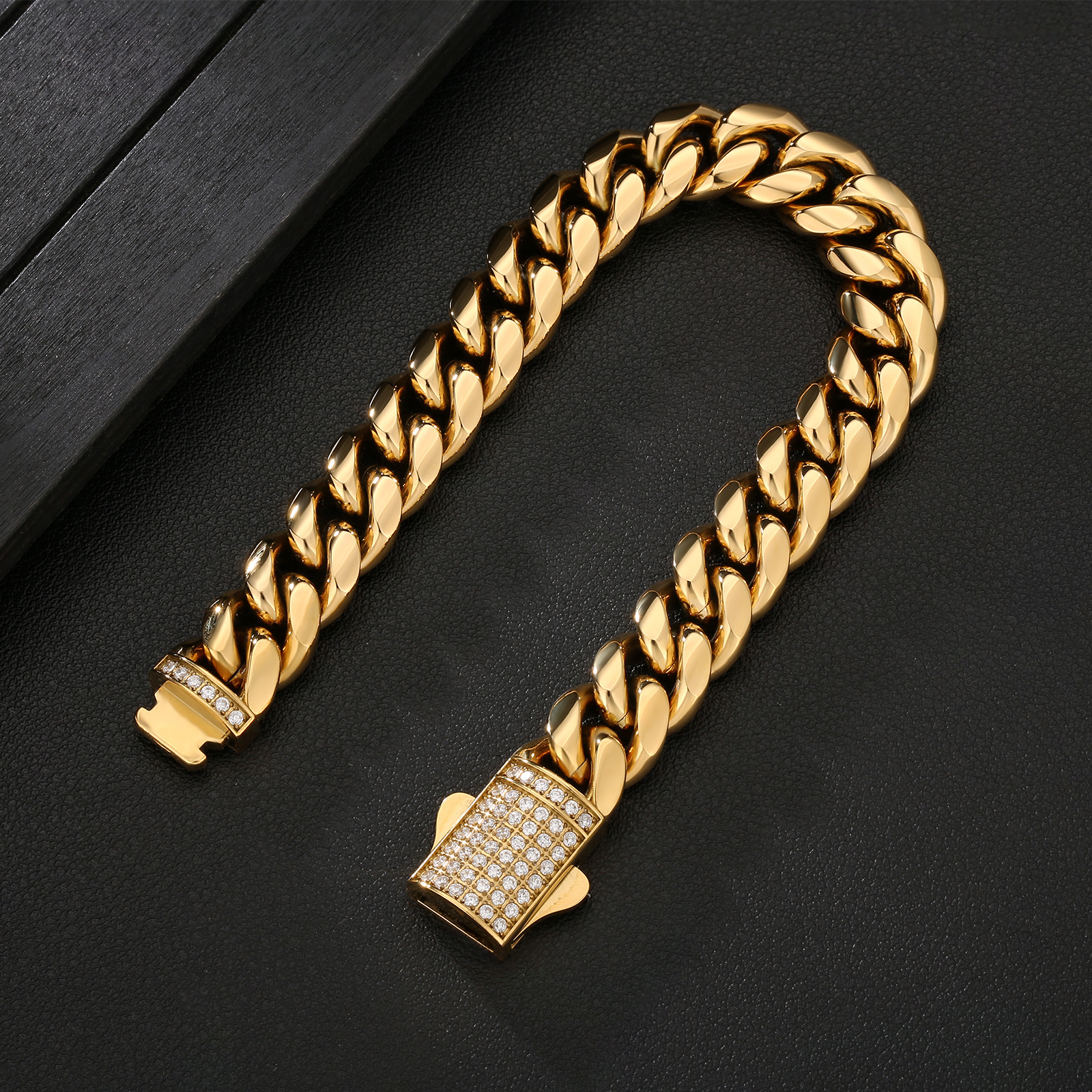 hip hop cuban link chain men necklace jewelry cz diamond bracelet 12mm stainless steel 18k gold plated iced out clasp rope chain