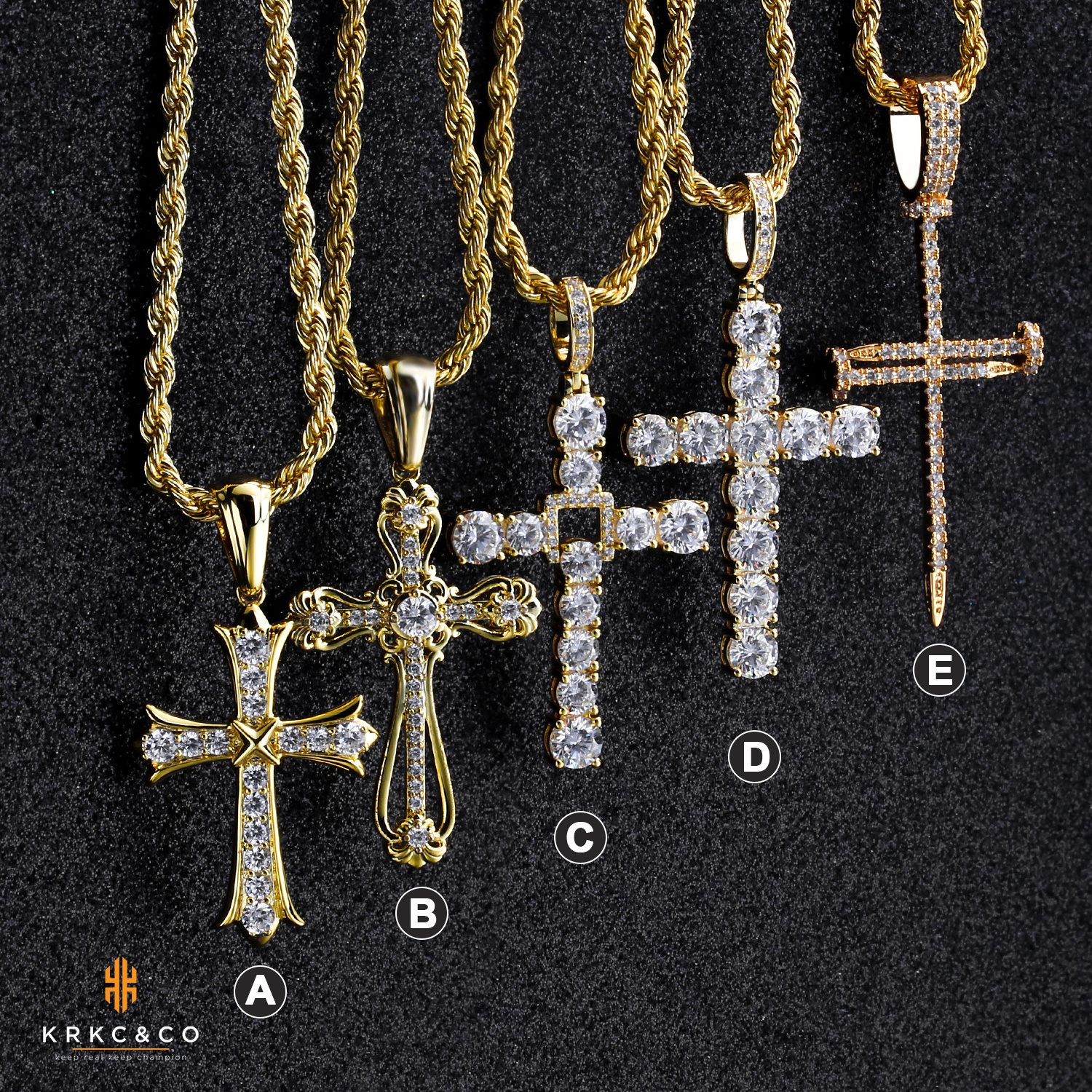 KRKC Bling Iced Out Cubic Zirconia Diamond Cross Necklace Pendant Women Mens Silver 14k 18k Gold Plated Brass CZ Cross Pendant