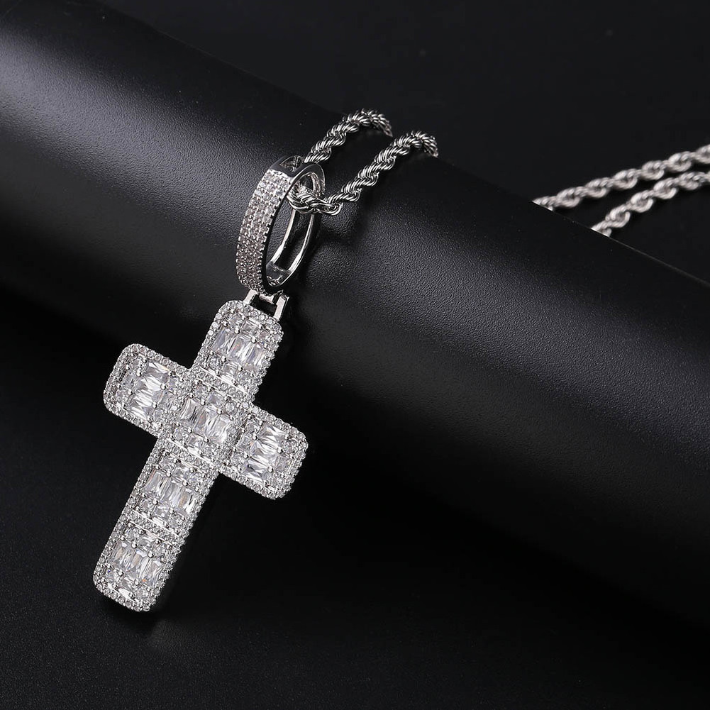 Custom Bling Diamond CZ Hip Hop Rock Rapper Gold Plated Jewelry Cross Charm Necklace Men's Women Iced Out Letter Number Pendant