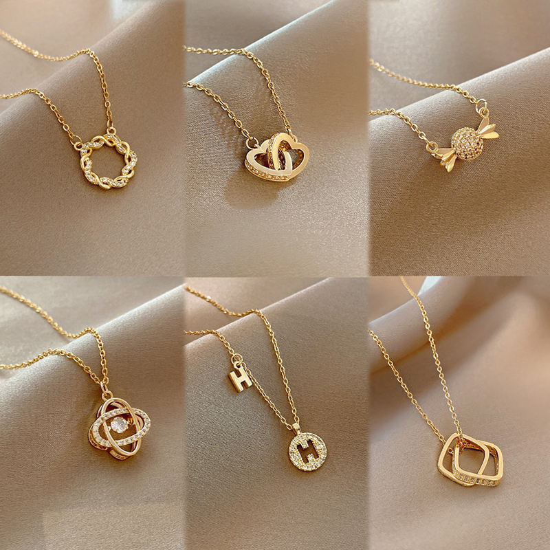 Wholesale Women Girls Jewelry Choker Necklace Stainless Steel 18k Gold Plated ZIRCON Love Heart Butterfly Pearl Pendant Chain