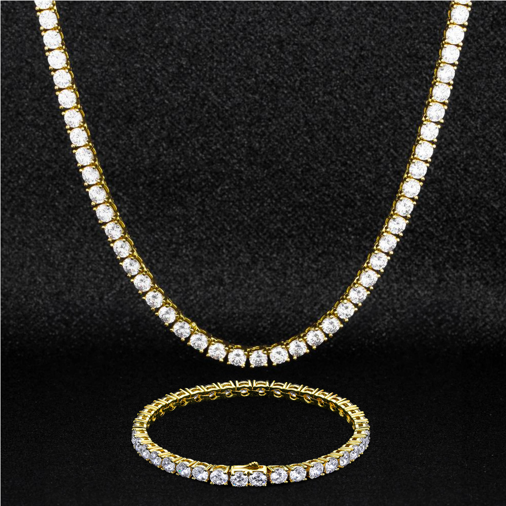 Women Men Hip Hop Brass Crystal Cubic Zirconia Tennis Choker Chain Iced Out Jewelry Set Diamond Tennis Chain CZ Tennis Necklace