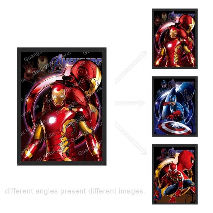 Wholesale Custom ecofriendly DBZ Narutos Marvel Spider Iron man Superhero Printing Frame 3d Flip Lenticular Anime Posters 30*40