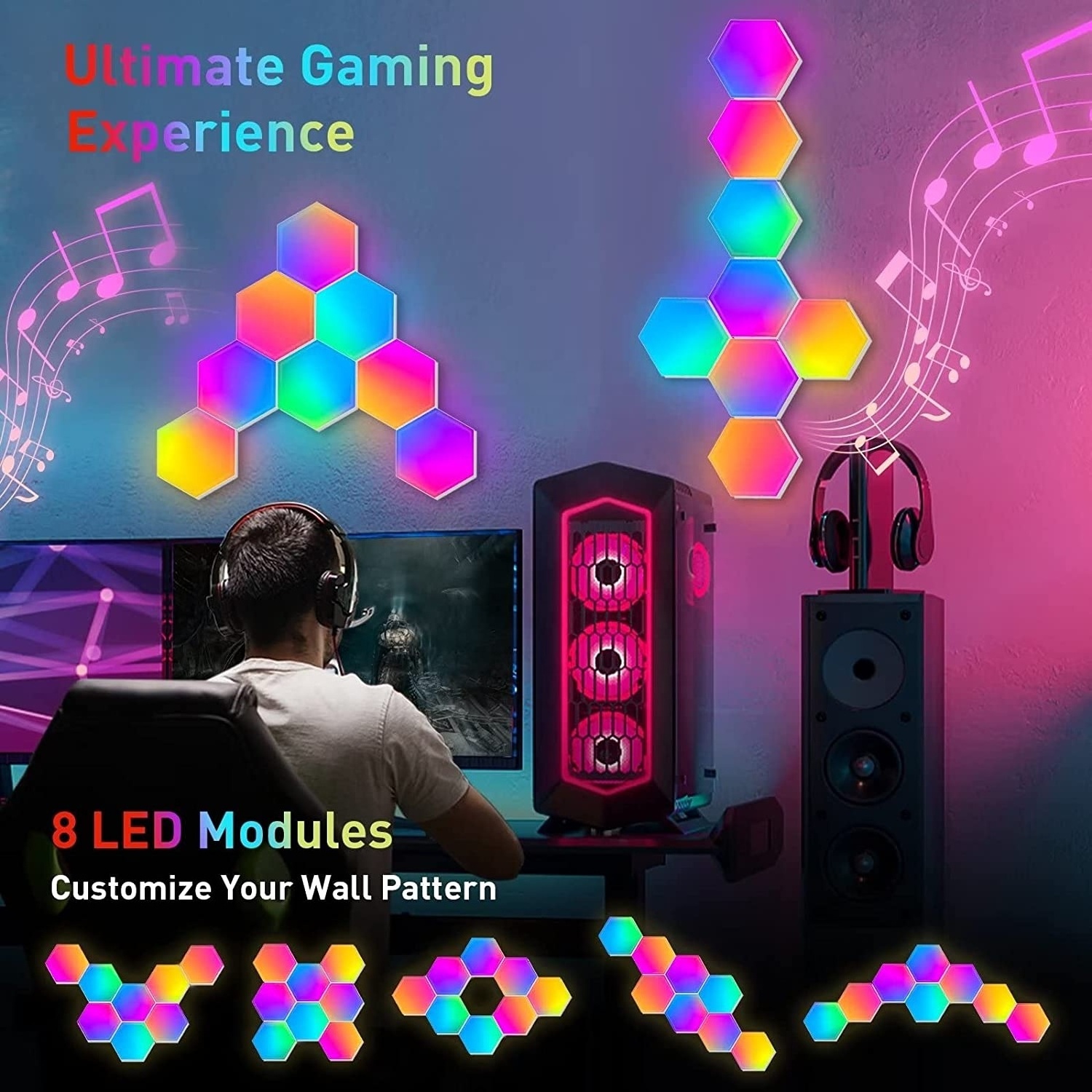 Smart Remote App Control RGB Hexagon Lights DIY Modular Wall Lights Music Sync LED Hex Gaming Lights