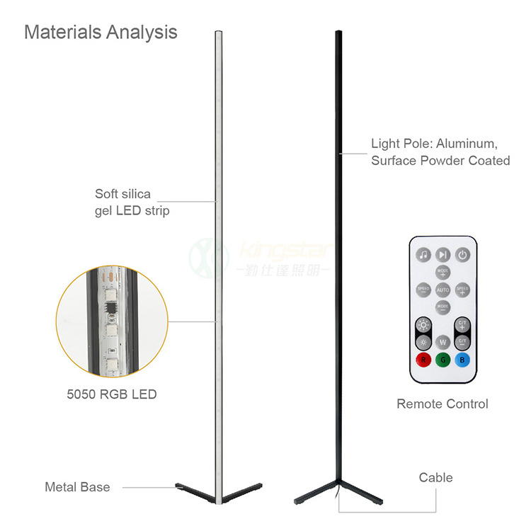 RGBIC LED Corner Floor Lamp Top Sales Private Model Waterproof Metal Aluminum Modern Standing Corner Light