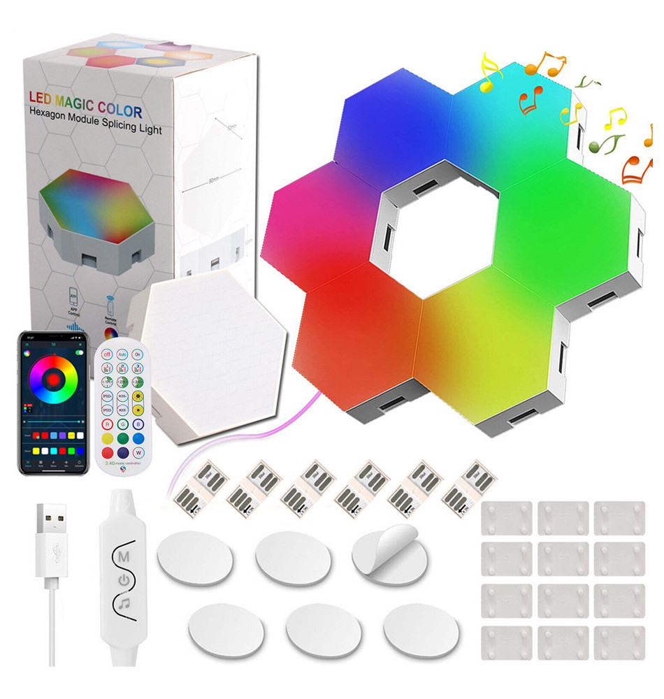 Hexagonal Led Wall Light With Remote Control Smart Home Hexagon Light Kit Panel Smart RGB Hexagon Lights