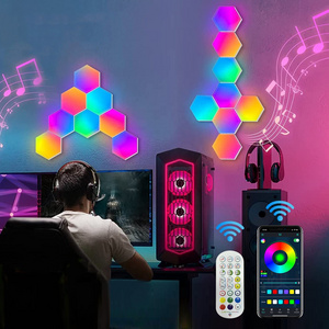 LED Hexagon Wall Panel Light Sync with Music Honeycomb Shape Hexagonal Modular Gaming Light RGB 6 Pack Quantum Lamp