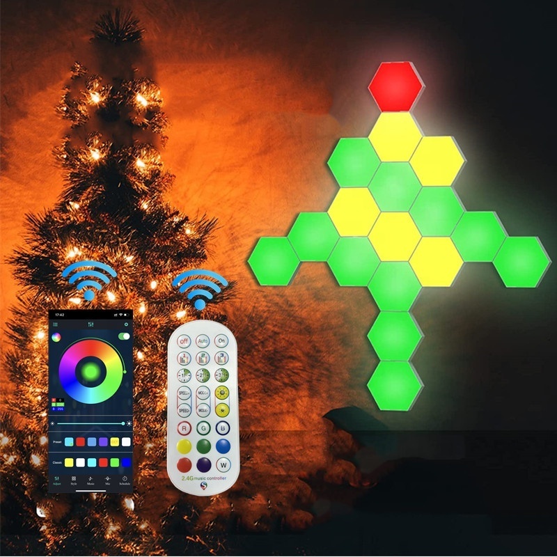 Music Sync  Wall Mounted Honeycomb Quantum Light Smart Remote App Control DIY RGBIC Hexagonal Gaming LED Lights