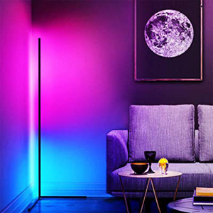 56 Inch Wireless Remote Control Minimal Corner Floor Lamp RGB Color Changing Dimmable LED Linear Modern Standing Light Fixture