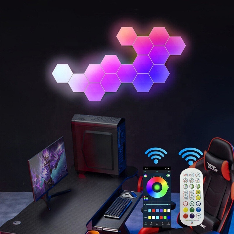 Smart App Remote Control LED Hexagon Lights RGB Color Changing Wall Sconces Music Sync Gaming Light