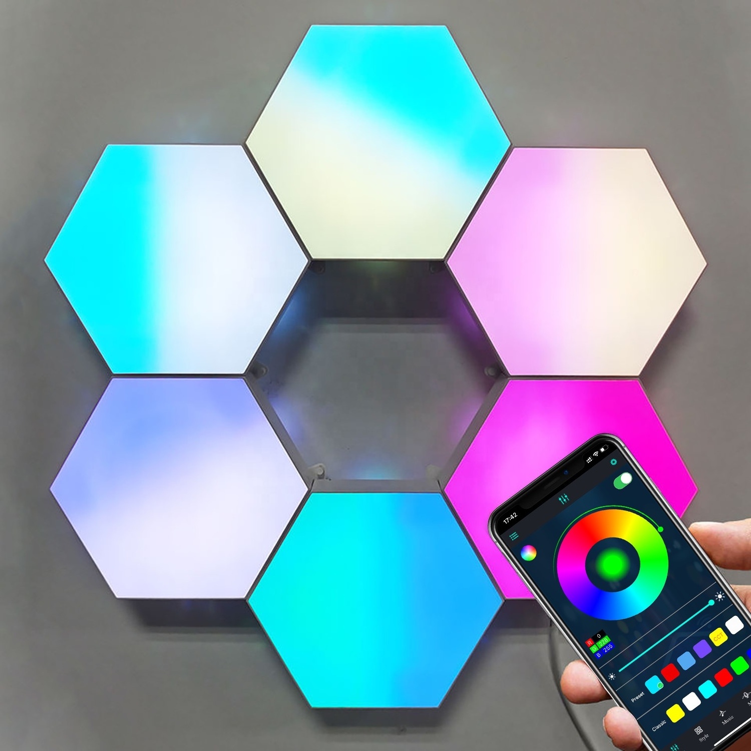 Smart App Remote Control LED Hexagon Lights RGB Color Changing Wall Sconces Music Sync Gaming Light