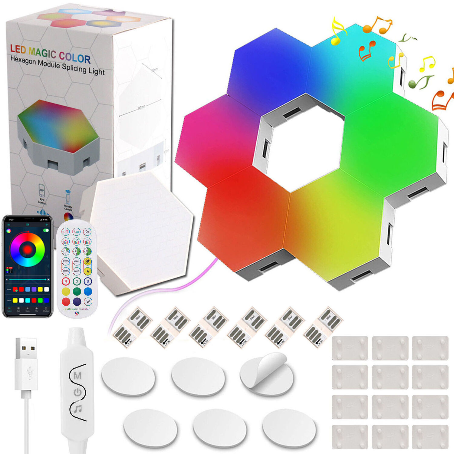 Smart App Remote Control LED Hexagon Lights RGB Color Changing Wall Sconces Music Sync Gaming Light