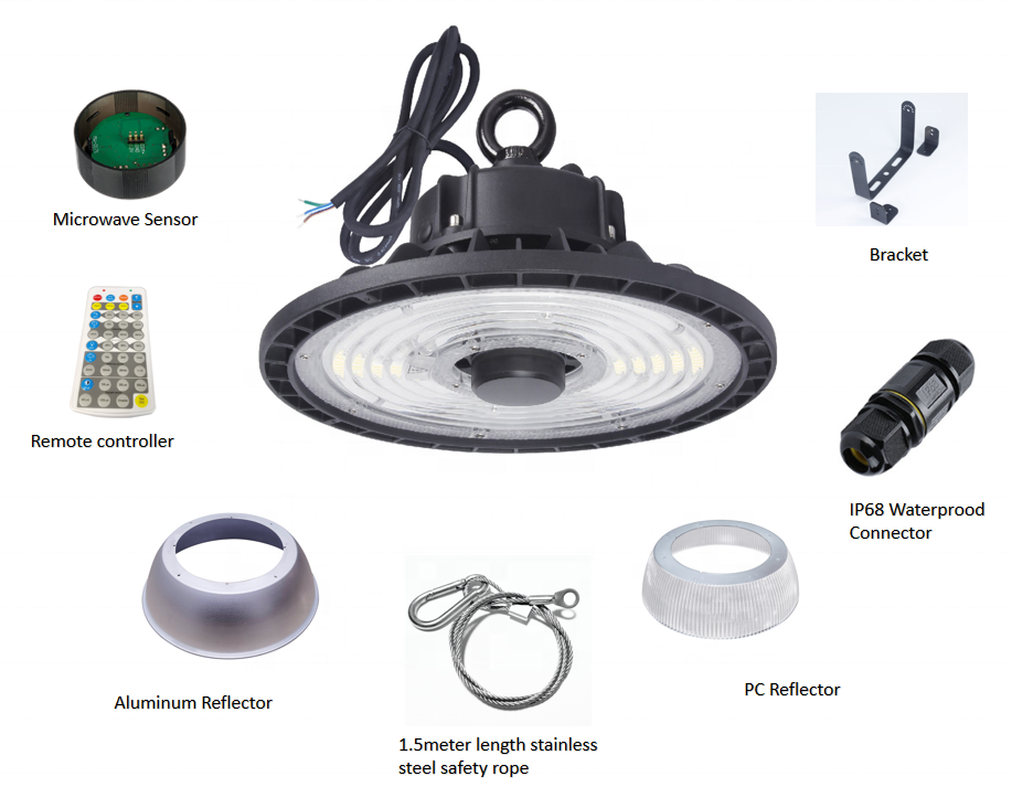 140-190lm/W 100W 150W 200W 240W Dimmable Energy Saving Industrial Warehouse UFO Type High Bay LED Lights