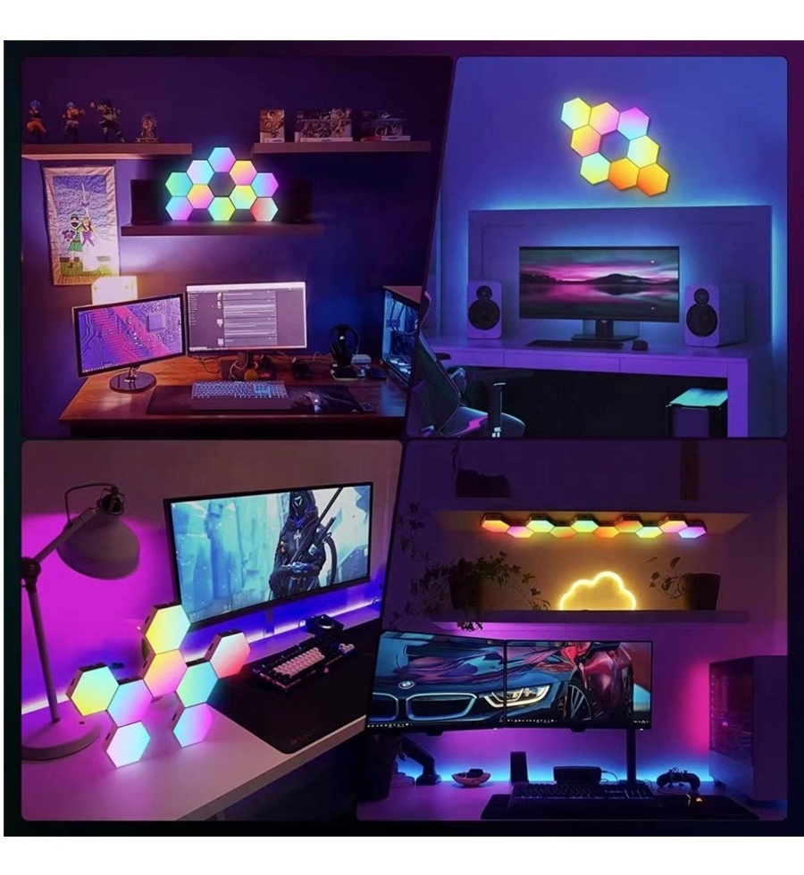 Multi-coloured Hexagon Light Panels Smart App Remote Control LED Wall Lights Music Sync RGB Gaming Lights for Gaming Setup