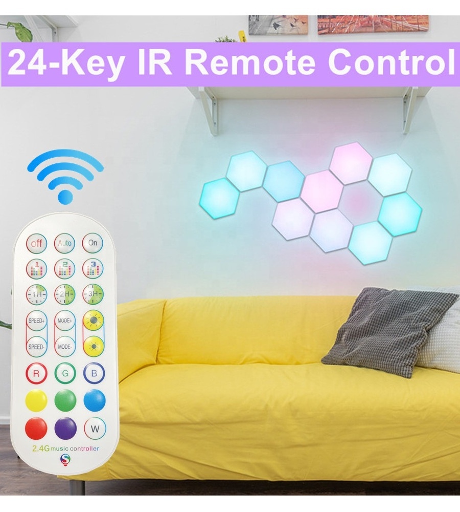 Multi-coloured Hexagon Light Panels Smart App Remote Control LED Wall Lights Music Sync RGB Gaming Lights for Gaming Setup