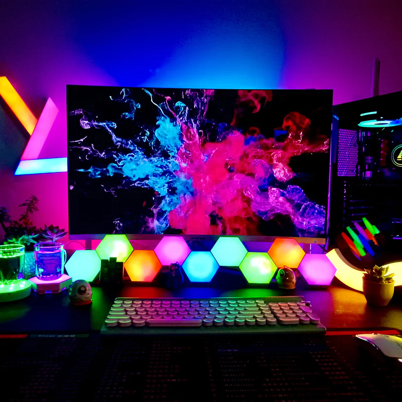 Music Sync RGB LED Hexagon Gaming Light with APP and Remote LED Quantum Hexagon Honeycomb Module Lamp