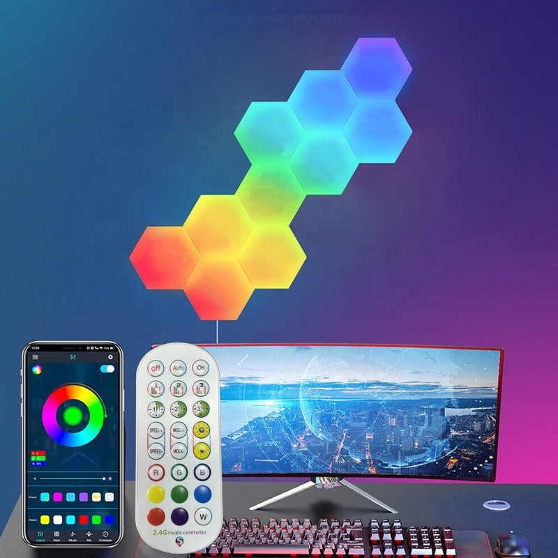 Music Sync RGB LED Hexagon Gaming Light with APP and Remote LED Quantum Hexagon Honeycomb Module Lamp