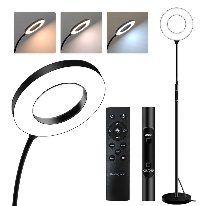 Eye Caring Reading Light with Remote and Touch Control Adjustable Gooseneck Black Reading Floor Lamp for Living Room Bedroom