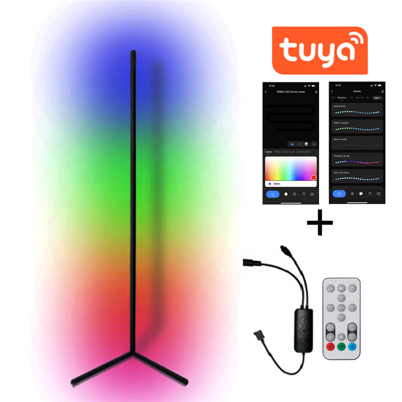 Smart Tuya App Controlled Support Google Alexa RGB LED Corner Floor Lamp For Gaming Living Room