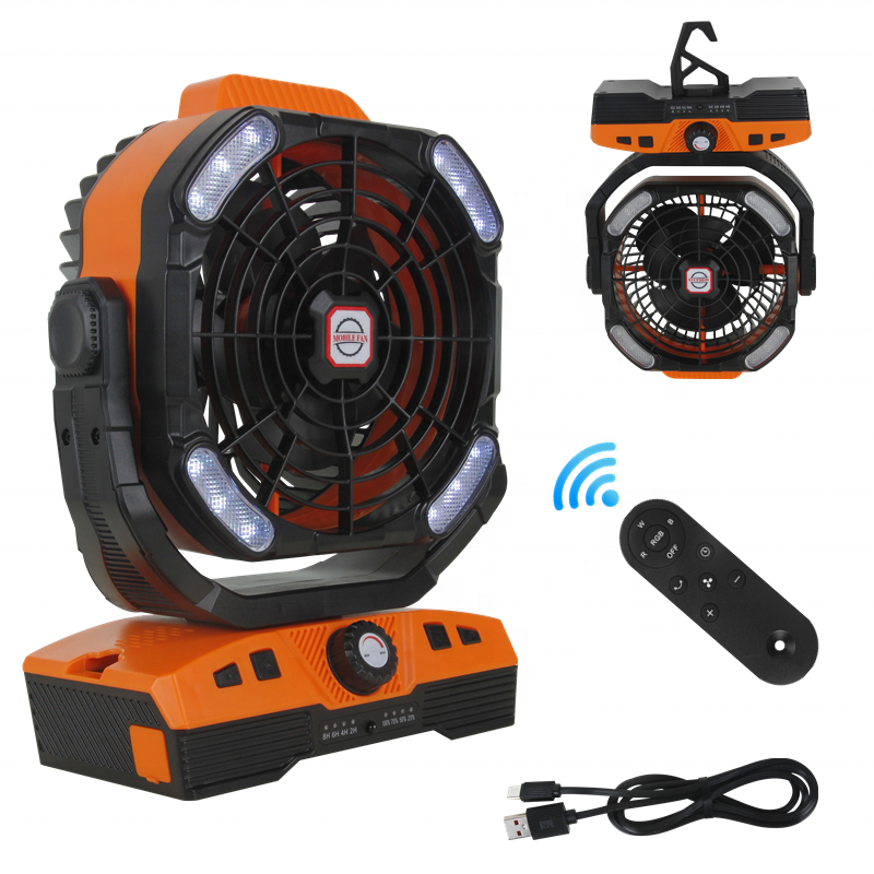 Outdoor Camping Fan with LED Light Hook Rotation USB Rechargeable Portable Tent Fan for Travel Picnic Fishing