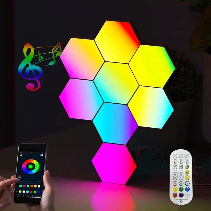 Hexagon Lights Smart App Control RGB Hexagon LED Lights for Wall or Desktop with Music Sync for Gaming Room Streaming Decor