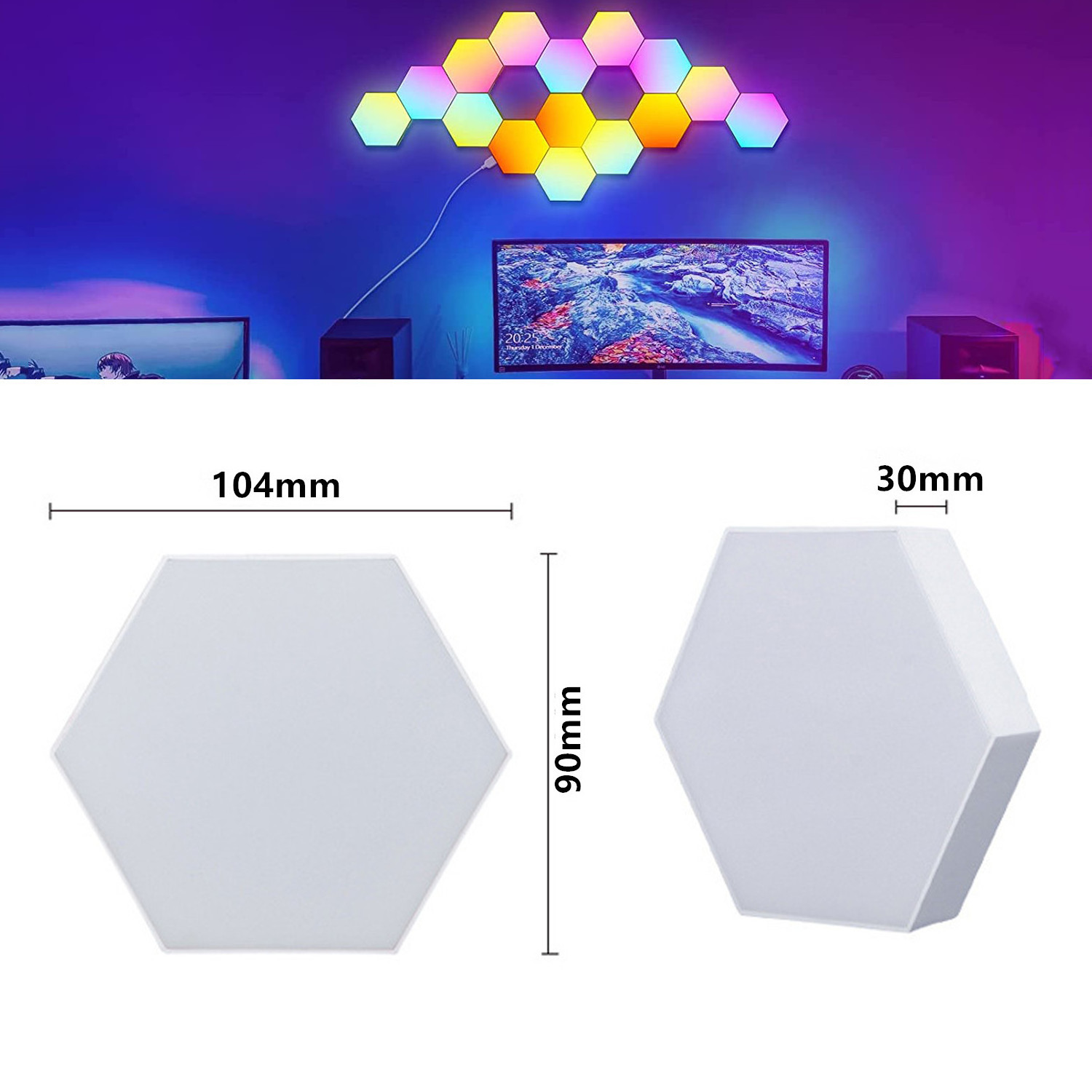 Smart Remote App Control RGB Hexagon Lights DIY Modular Wall Lights Music Sync LED Hex Gaming Lights