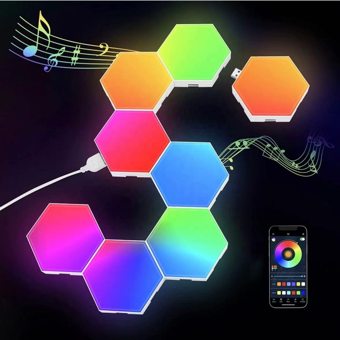 DIY RGB Hexagon LED Panel Light Smart App Control Honeycomb Hexagonal Quantum Modular Wall Lamp