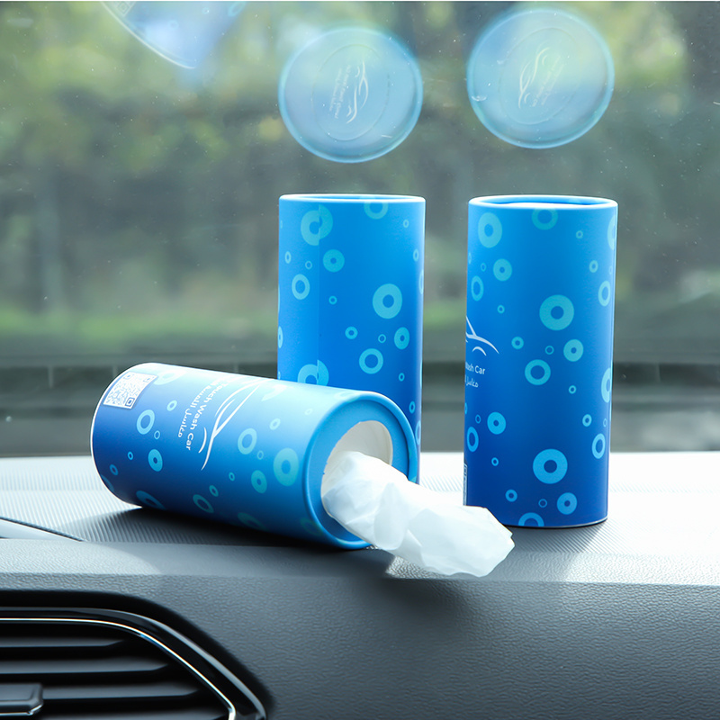 Customized Logo Cylinder Car Tissue Disposable  Facial Tissues in Laminated UV Paper Box Matt Lamination UV Coating Gifts