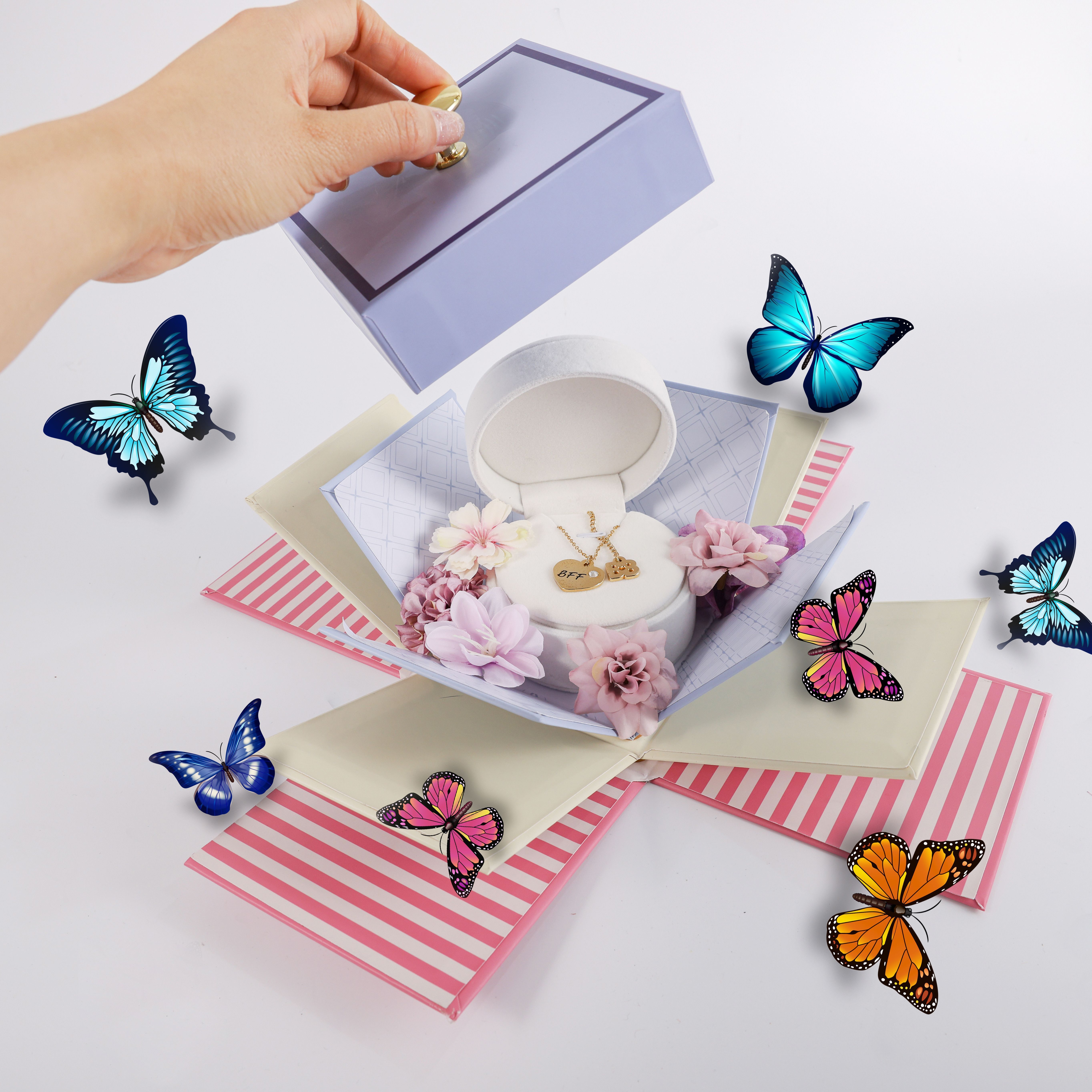 Blue Easter Explosion Gift Box Confetti Flying Butterfly Paper Easter Exploding Butterfly Box