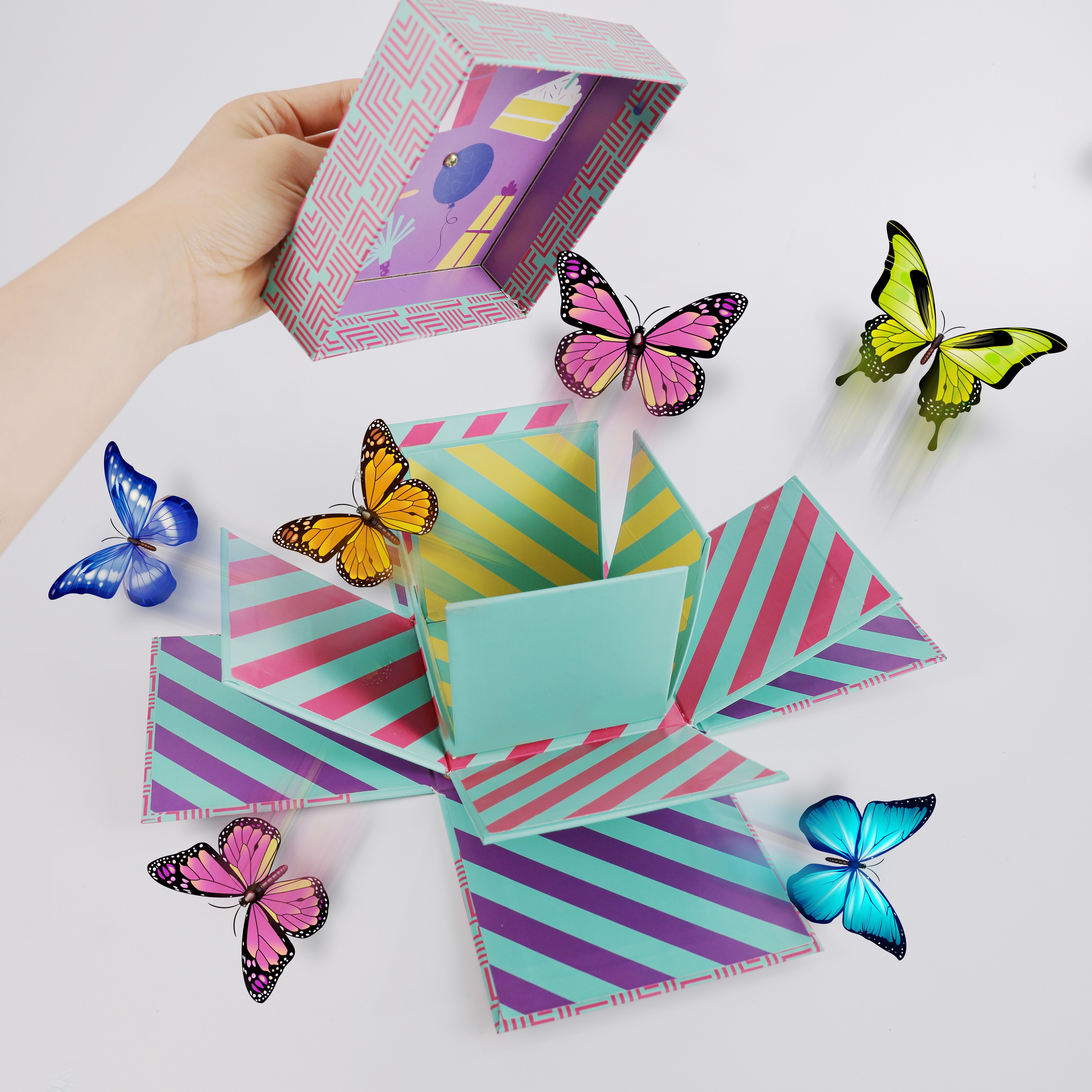 Blue Easter Explosion Gift Box Confetti Flying Butterfly Paper Easter Exploding Butterfly Box