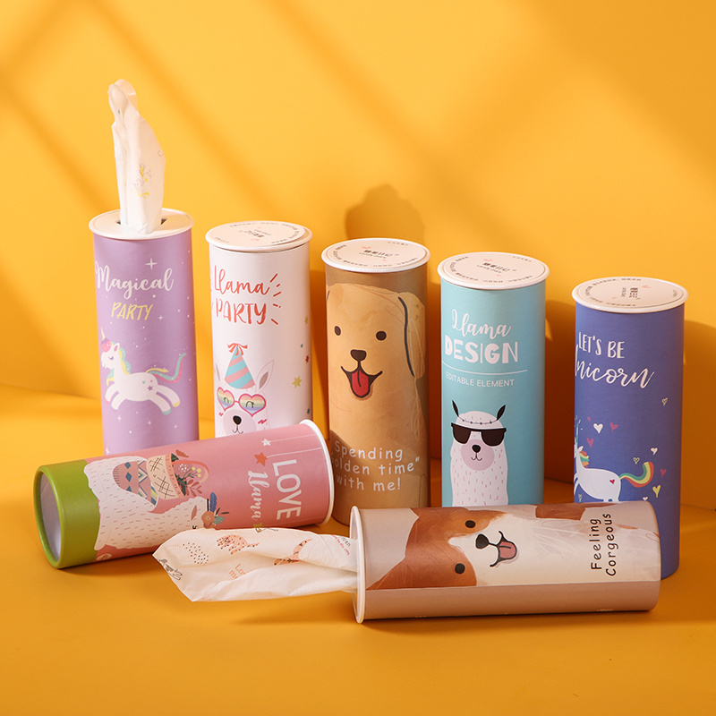 Customized Logo Cylinder Car Tissue Disposable  Facial Tissues in Laminated UV Paper Box Matt Lamination UV Coating Gifts