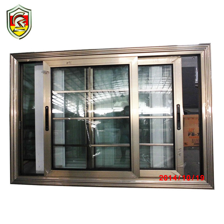 Double toughened glazed aluminium frame glass sliding window with decorative wrought iron window grill design