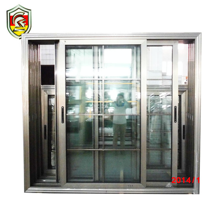 Double toughened glazed aluminium frame glass sliding window with decorative wrought iron window grill design