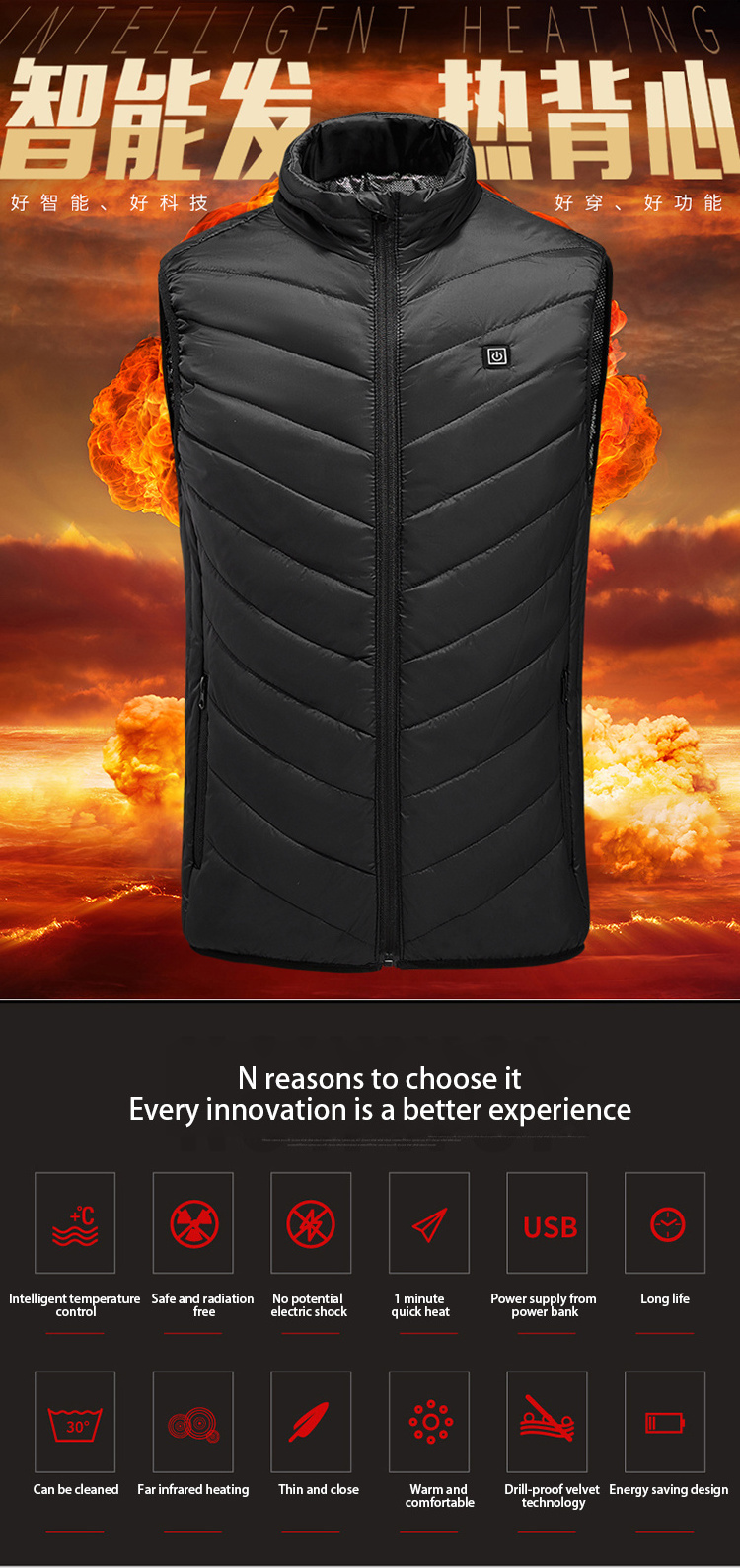 2023 Promotion Price Dongguan Huiyan Heated Vest Battery Pack Adjustable Usb Thermal Heating Vest Rechargeable Vests Winter