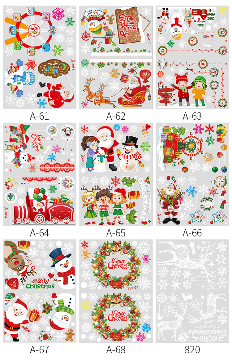 New Christmas Vinyl Sticker Christmas Stickers Decals  Decoration Waterproof Christmas Window Static Cling Stickers