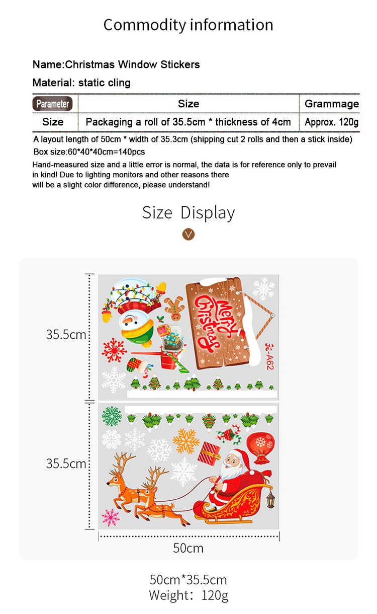 New Christmas Vinyl Sticker Christmas Stickers Decals  Decoration Waterproof Christmas Window Static Cling Stickers