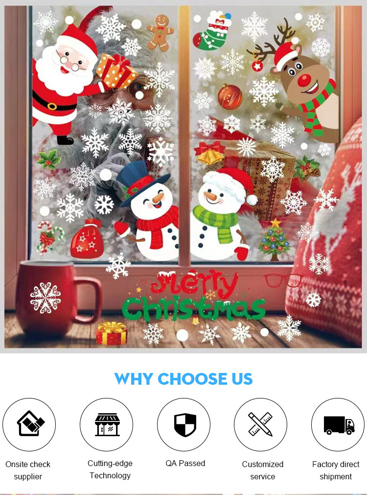 New Christmas Vinyl Sticker Christmas Stickers Decals  Decoration Waterproof Christmas Window Static Cling Stickers