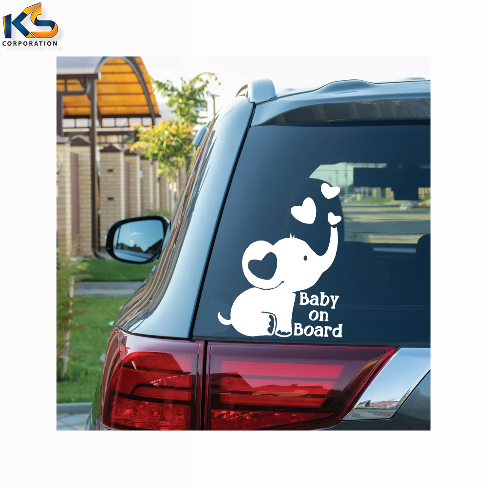 Custom Baby on Board Elephant Vinyl Decal Sticker Decal Sticker For Use On Laptop, Helmet, Car, Truck,