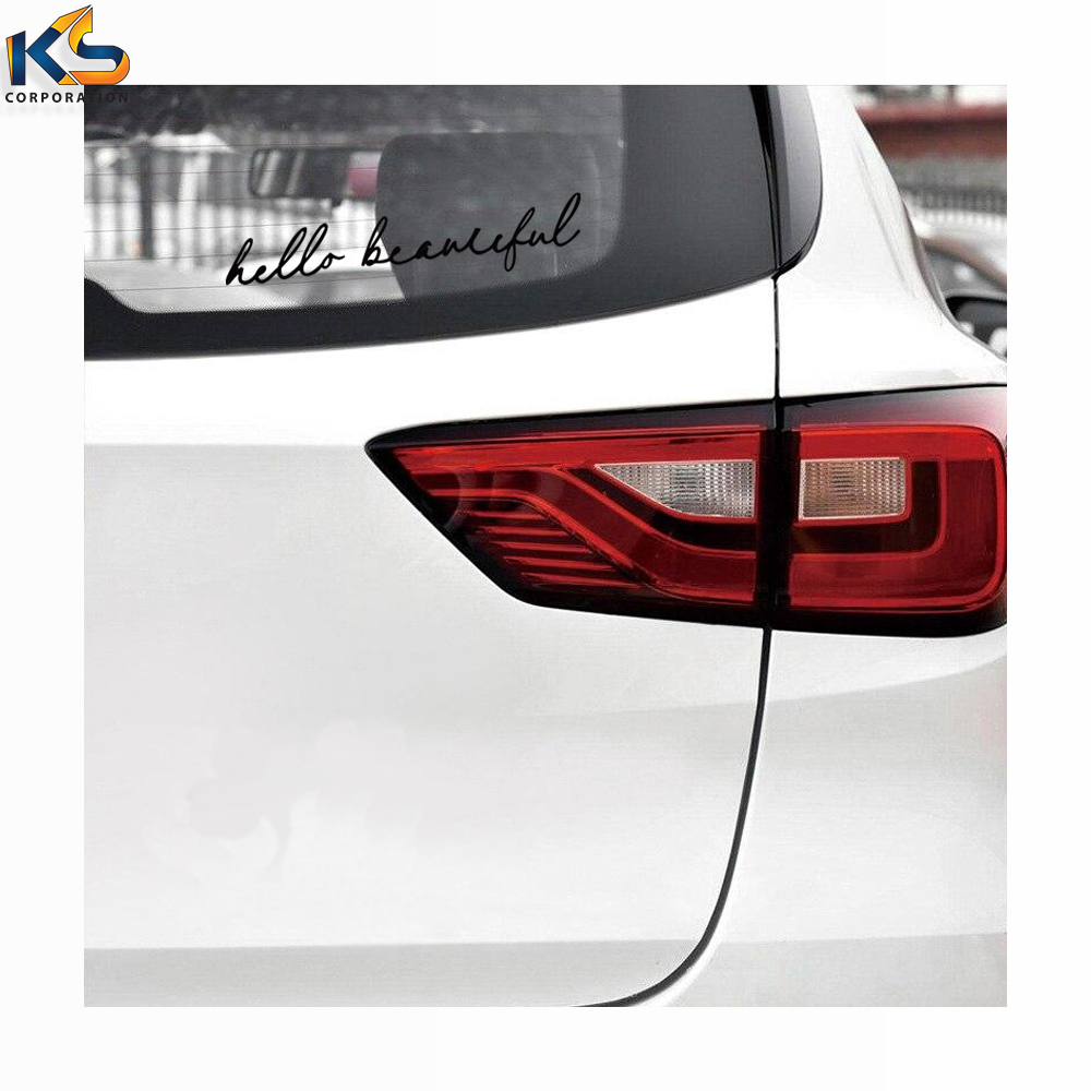 Custom Hello Beautiful Cutout Sticker Vinyl Rear View Mirror Decal Laptop Window Car Decals