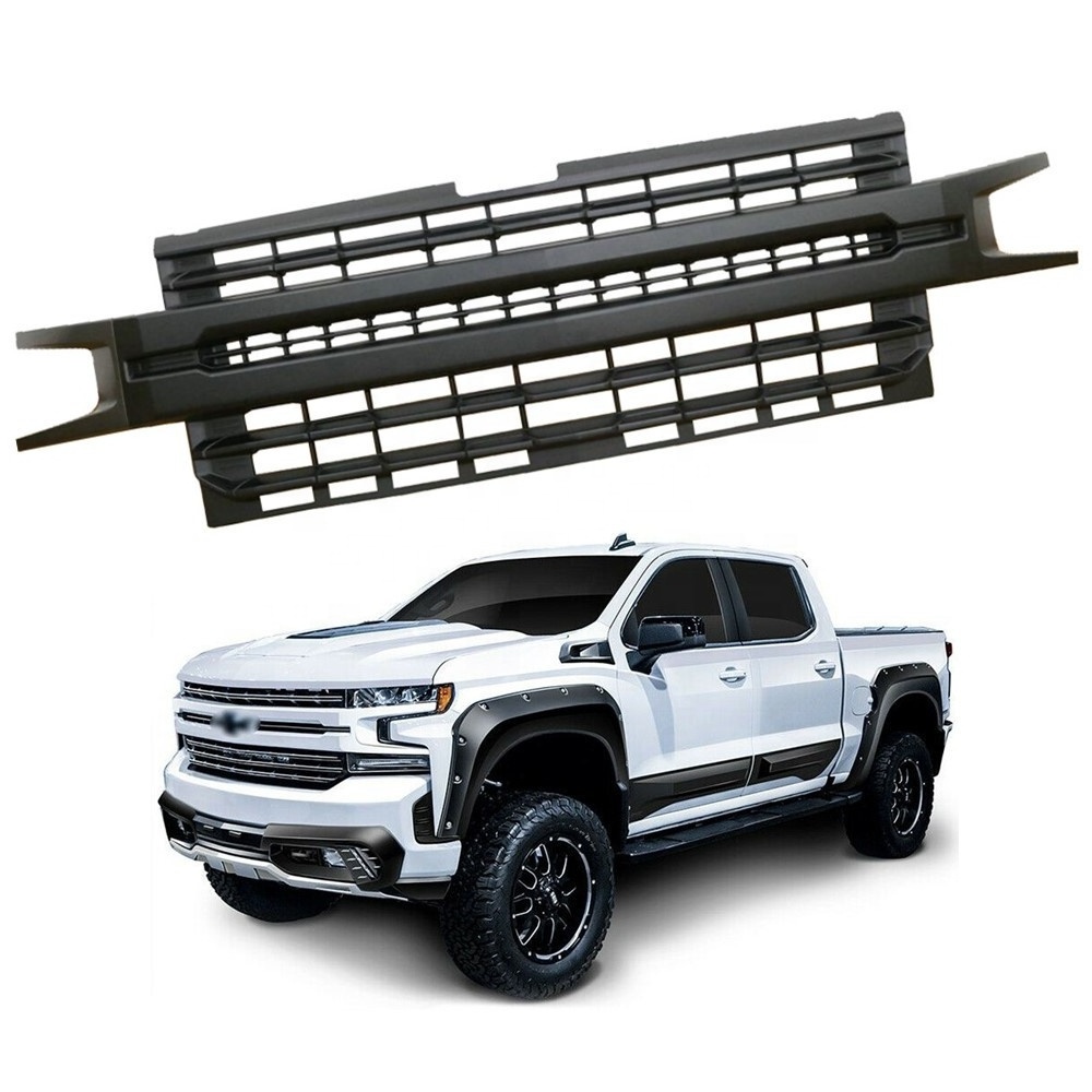 KSCPRO Matte Black ABS Mesh Front Grille Custom Grill Fit For CHEVY SILVERADO 1500 2014-2015 with 3 Amber LED Lights