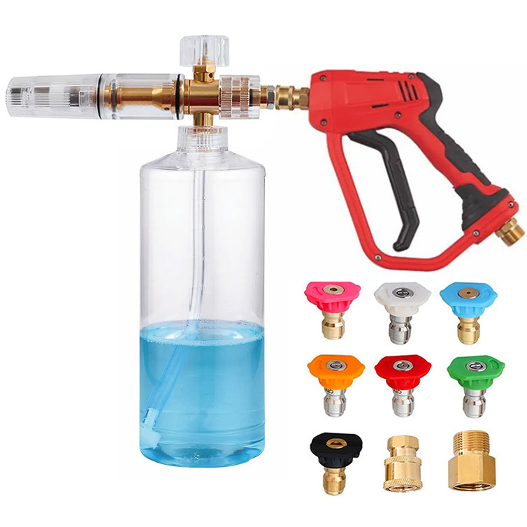 High Pressure Washer Gun and Lance Wand Attachment Car Washer with 5 Wash Nozzle Tips And Transparent Foam Cannon