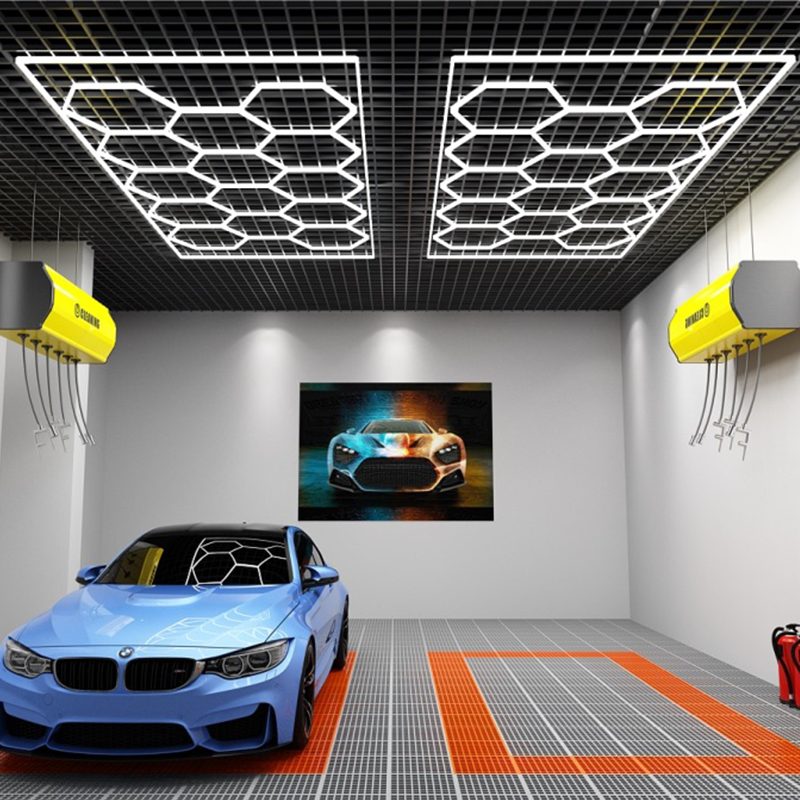 Auto Repair Car Wash Workshop Design LED Lighting Car Repair Hexagonal Garage Workshop Showroom Equipment