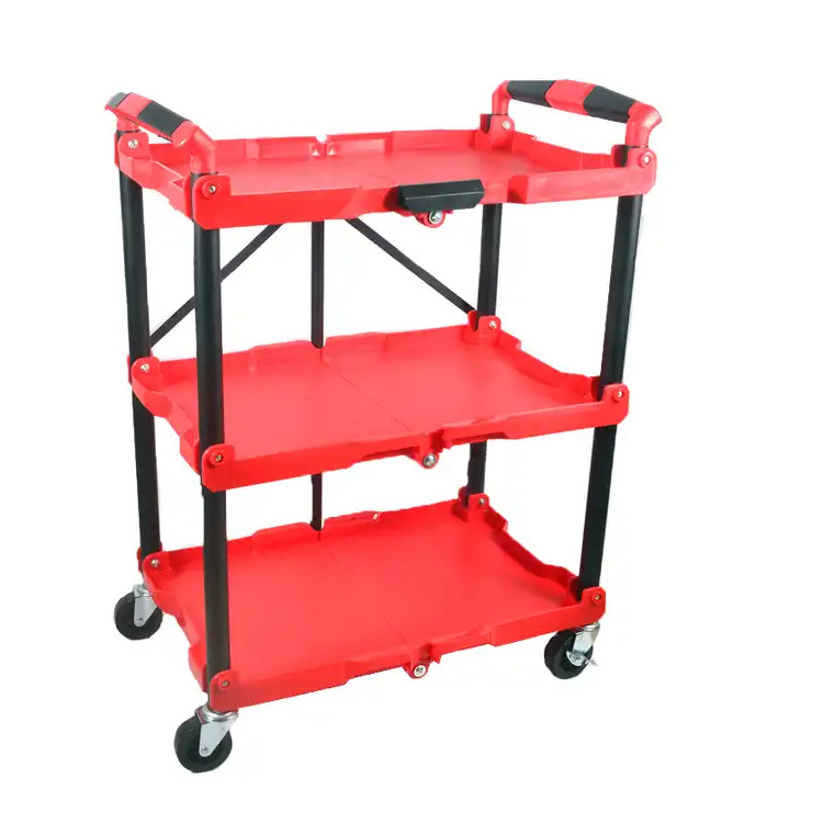 Folded Three-layer Mobile Storage Cart Wholesale Car Wash Trolley Popular Car Detailing Cart