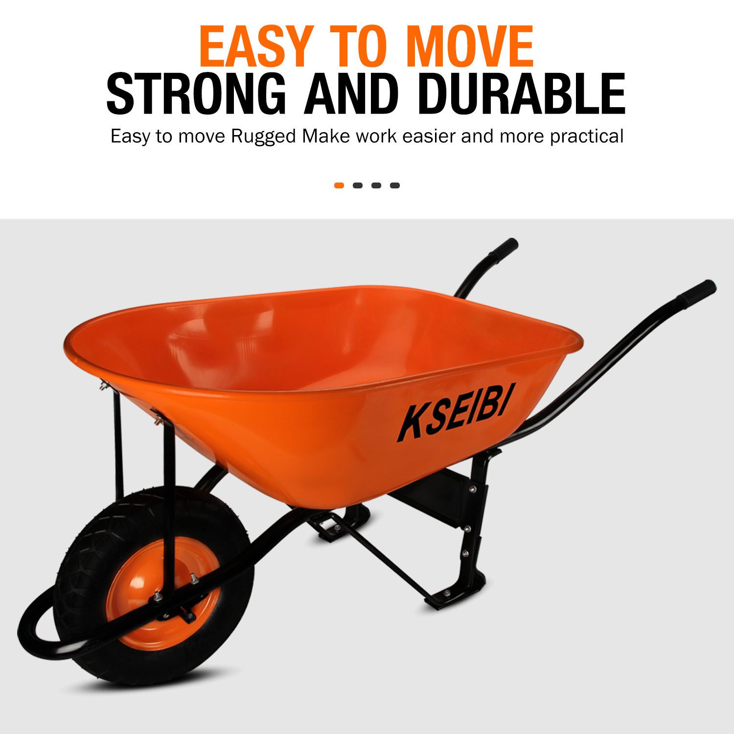 KSEIBI Steel Heavy Duty Wheelbarrow with Steel Handles and Pneumatic Wheel