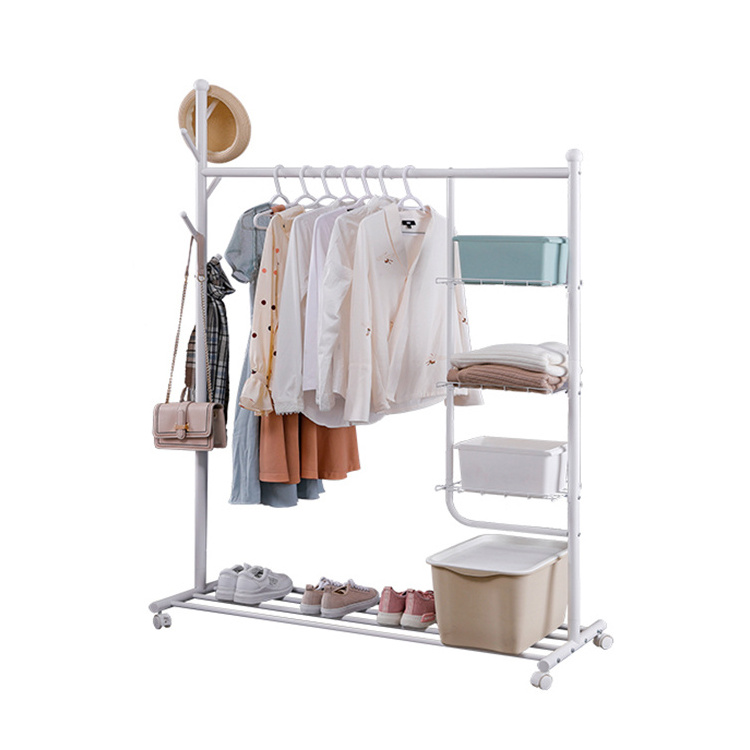 white iron standing portable coat rack with storage with wheels KC-R0568