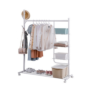 white iron standing portable coat rack with storage with wheels KC-R0568