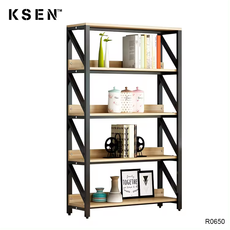 5 tier wooden executive office metal book storage display  shelf  KC-R0650