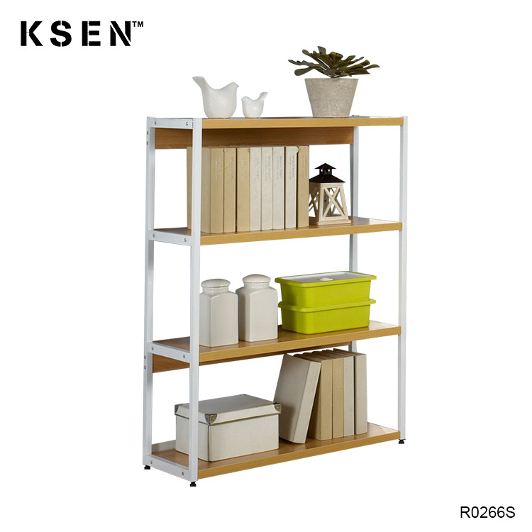 modern white metal rack wooden book shelf KC-R0266S